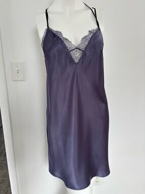 Victoria's Secret Deep Lavender Satin Slip with Lace Trim